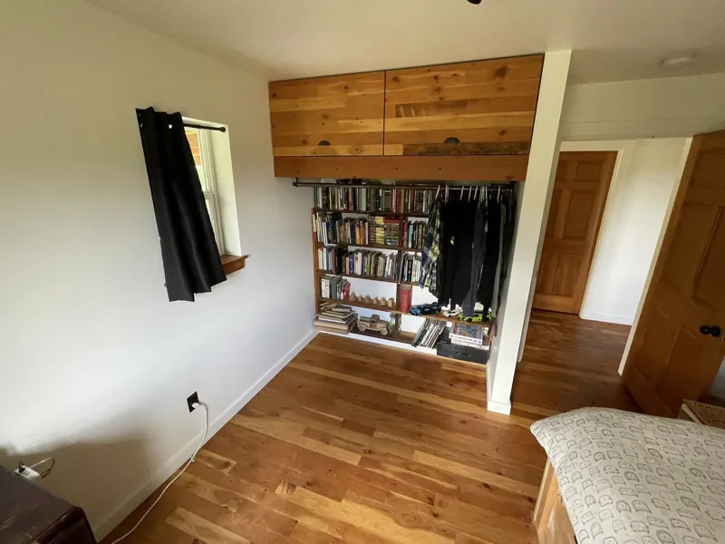 The third bedroom, with built-in fir cabinetry