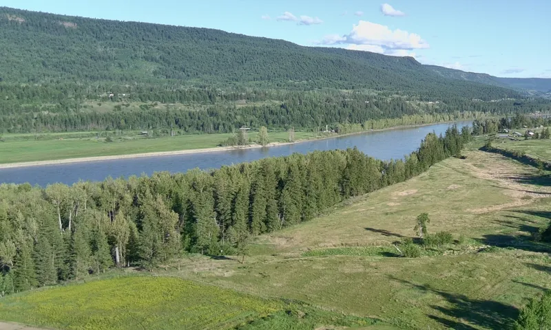 The Fraser and the farm's fields from above