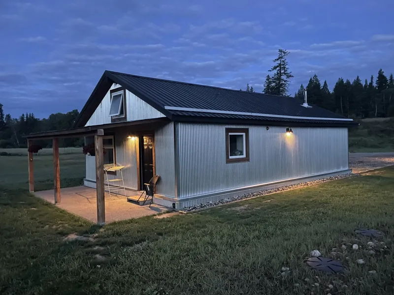 The shop and studio at twilight