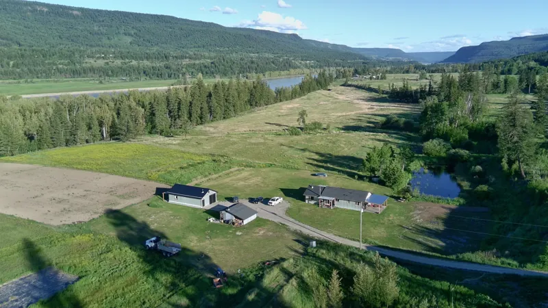 The farmstead and pond from above